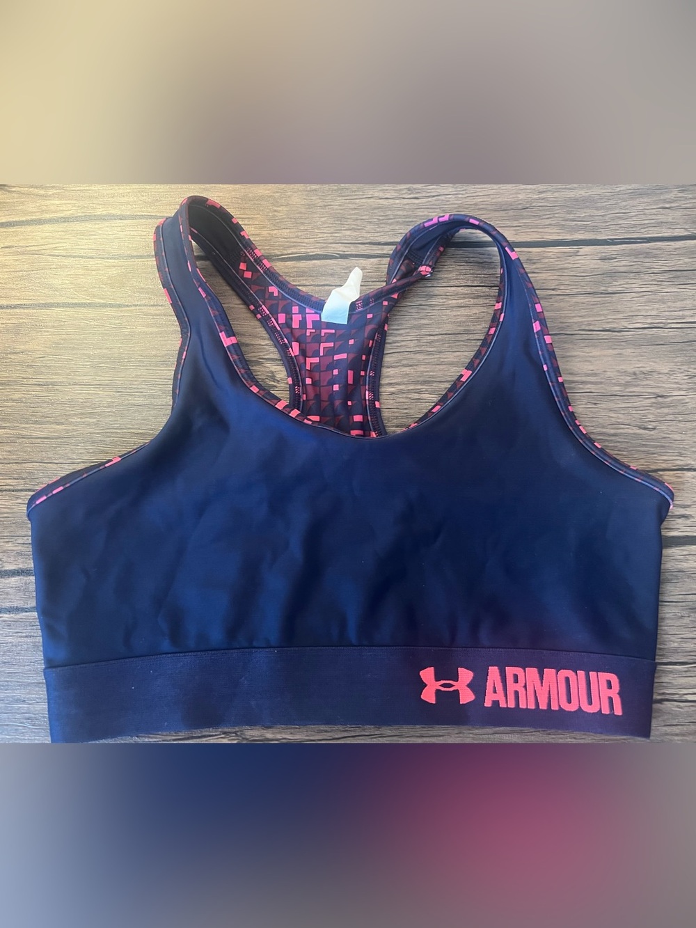 Under Armour Women's Compression Sports Bra M Blue Pink Geometric Racerback